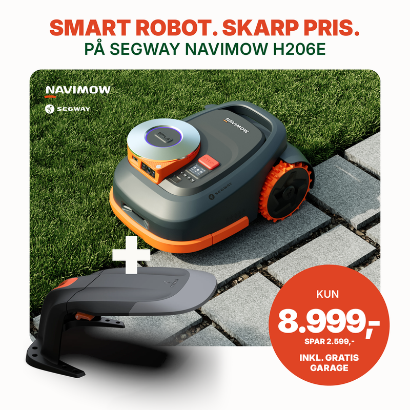 Segway Navimow H206E LiDAR robotplæneklipper -🔥KAMPAGNE 10.–23. AUGUST Kun 8.999 kr. inkl. moms + GRATIS garage