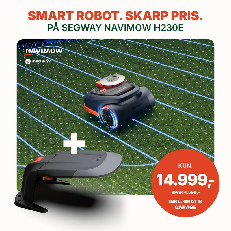 Segway Navimow H230E LiDAR robotplæneklipper - 🔥 KAMPAGNE 10.–23. AUGUST Kun 14.999 kr. inkl. moms + GRATIS garage